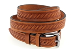 American Made London Tan Leather belt With Embossing And Stainless Steel Roller Buckle