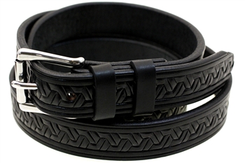 American Made Embossed Black Leather belt With Stainless Steel Roller Buckle