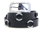 Made In USA Black Leather Fashion Belt Metal Rings