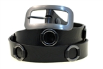 Made In USA Black Leather Fashion Belt Metal Rings