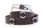 Made In USA Brown Leather Fashion Belt Metal Rings