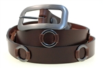 Made In USA Brown Leather Fashion Belt Metal Rings