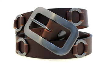 Made In USA Brown Leather Fashion Belt Metal Rings