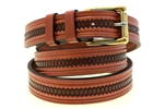 Made in America medium brown english Bridle leather belt embossed nickel-free