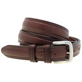 American Made medium brown Leather domed belt for men with double loop