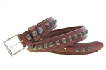 Made In USA Burgundy Latigo Leather Belt Studded