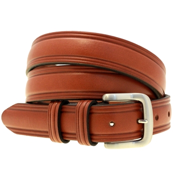 Made in America medium brown English Bridle domed leather belt double loop