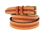 Made in America light brown english Bridle leather belt embossed nickel-free