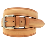 Made in USA Tan Harness Leather Belt domed, double loops