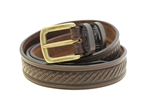 American Made dark brown Leather belt With Embossing And Antique Brass Buckle
