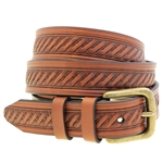 Made in America medium brown English Bridle leather belt embossed