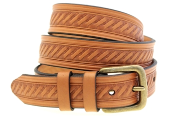 Made in America light brown English Bridle leather belt embossed