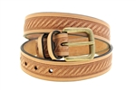 Made in USA Tan Harness Leather Belt Domed Embossed