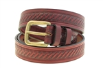 American Made Burgundy Leather belt With Embossing And Double Loops