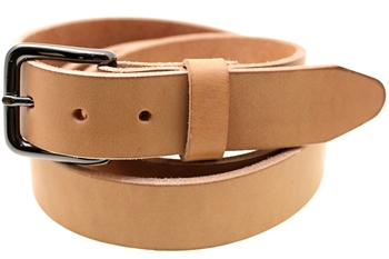 Made in USA Tan Harness Leather Belt Raw Burnished Edge
