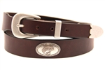 Sunset Color Fast Harness Leather belt With Large Mouth Bass Antique Silver Finish Concho and an Antique Silver Finish Buckle.