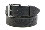 Black Bridle Leather Belt skull embossing and buckle