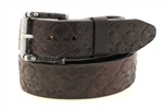 Dark Brown Bridle Leather Belt skull embossing and buckle