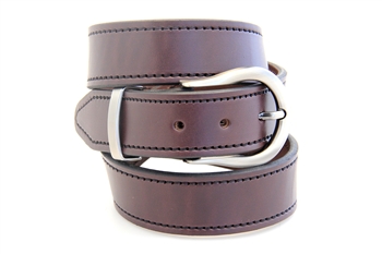 American Made Dark Brown Leather belt horseshoe buckle set