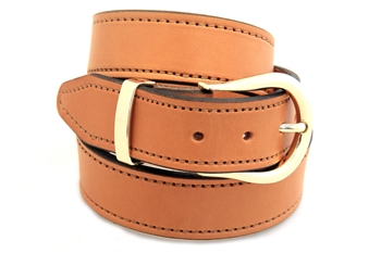 American Made Tan Leather belt horseshoe buckle set