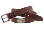 Made in USA hot dipped tan Harness leather belt with Right to Bear Arms conchos and double loops