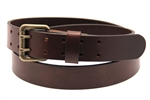 Made in USA Sunset Color Fast Brown Harness Leather Belt Double Prong with an Old Brass Finish Roller Buckle