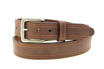Made in USA Sunset Brown Harness Leather Belt Double Saddle Groove