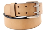 Made in USA Tan Harness Leather Belt Double Prong with an Old Silver Finish Roller Buckle