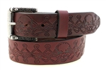 American Made Burgundy Leather belt With Skull Embossing