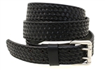 Made In USA black Bridle leather belt with Basket Weave Embossing And Double Holes