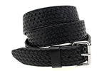 American Made Black Leather belt With Basket Weave Embossing And Stainless Steel Roller Buckle