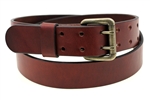 Chestnut Bridle Double Hole Leather Belt With An Old Brass Finish Roller Buckle Hand Crafted Made In USA