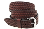 American Made Rich Brown Leather belt With Basket Weave Embossing And Stainless Steel Roller Buckle