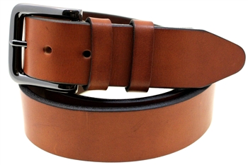 Made In USA Q-Tan Bridle Leather Belt With Double Loop And Black Nickel Buckle