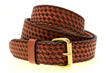 American Made Medium Brown Leather belt for men basket weave