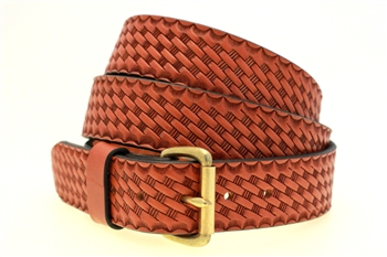 American Made Chestnut Leather belt for men basket weave