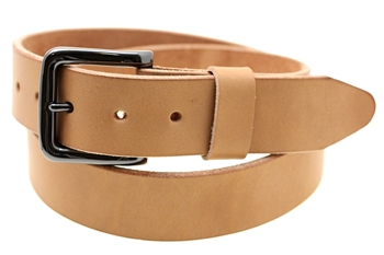 Made in USA Tan Harness Leather Belt Raw Burnished Edge Wide Loop
