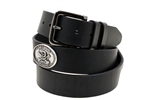 Made in USA black leather belt with DON'T TREAD ON ME Concho's