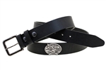 Made in USA black leather belt with Right to Bear Arms conchos