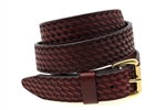 American Made Burgundy Leather belt With Embossing And Solid Brass Roller Buckle