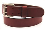 Made In USA Burgundy Latigo Double Hole Leather Belt With An Old Silver Finish Roller Buckle