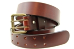 Made In USA Chestnut Show Harness Double Hole Leather Belt With An Old Brass Finish Roller Buckle