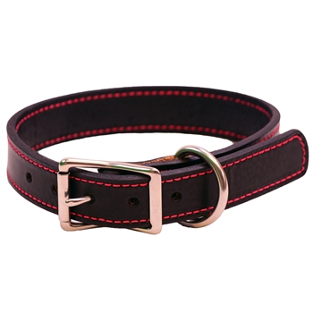 American Made black Bridle leather dog collar contrast stitching
