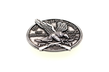 'The Right To Bear Arms' silver finish concho with raised design