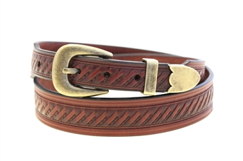 Chestnut bridle belt Tapered Domed And Embossed
