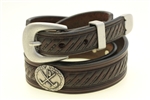 Dark Brown Bridle Leather belt Tapered Domed And Embossed Golf Club Conchos