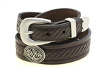 Dark Brown Bridle Leather belt Tapered Domed And Embossed Golf Ball Conchos