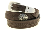 Dark Brown Bridle Leather belt Tapered Domed And Embossed Golf Club Conchos