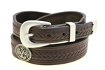 Dark Brown Bridle Leather belt Tapered Domed And Embossed Golf Ball Conchos