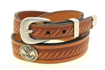 London Tan Bridle Leather belt Tapered Domed And Embossed Golf Club Conchos